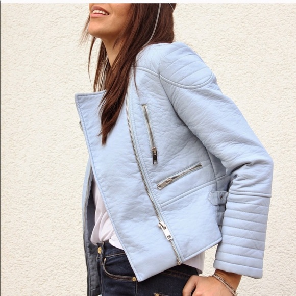 zara blue leather jacket
